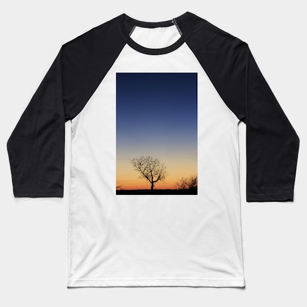 Kansas Sunset at Twilight with a Tree silhouette Baseball T-Shirt by ROBERTDBROZEK